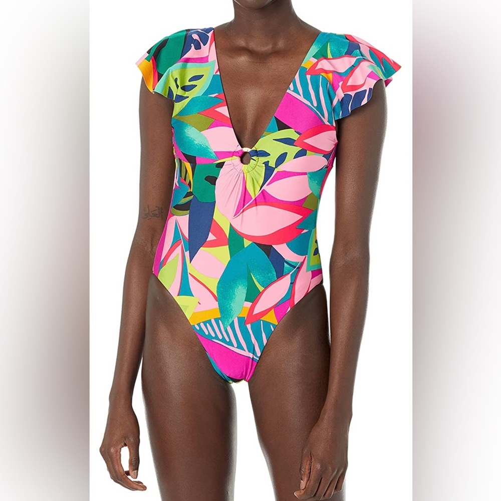 Trina Turk Women’s Standard Rainforest Fluttersleeve One Piece